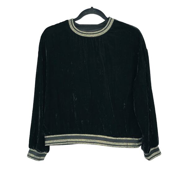 Elevenparis Black Velvet Gold Metallic Stripe Crewneck Pullover Sweatshirt SM/MD - Picture 1 of 12